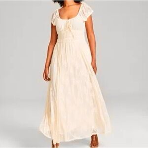 And Now This Cream Lace Maxi Dress XS Flutter Sleeve Boho Romantic